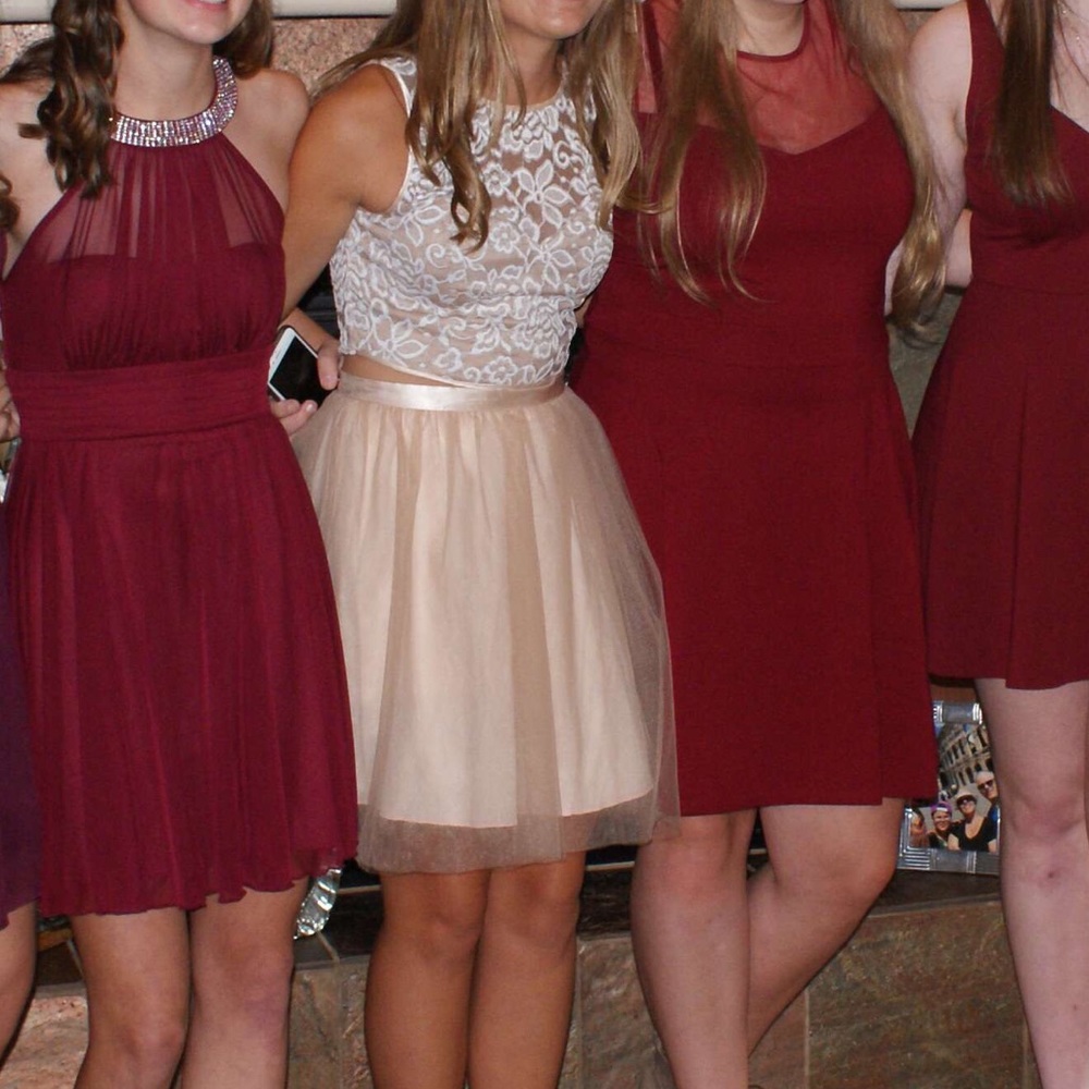 Tan two-piece homecoming / prom dress